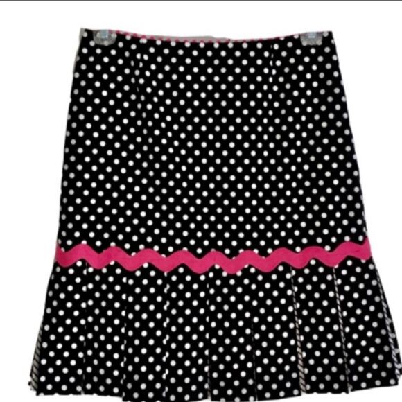 Acorn Black and White Polka Dot Knife Pleated Pink Trim Skirt Size 6 - Picture 9 of 10